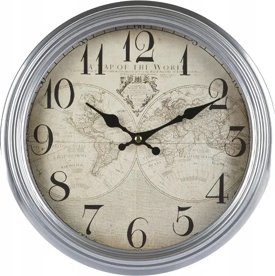 Falióra 30cm fém ezüst földgömb térkép