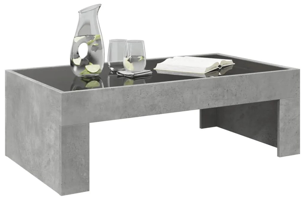 Betonszürke végtelen hatású LED-es dohányzóasztal 90x50x30 cm