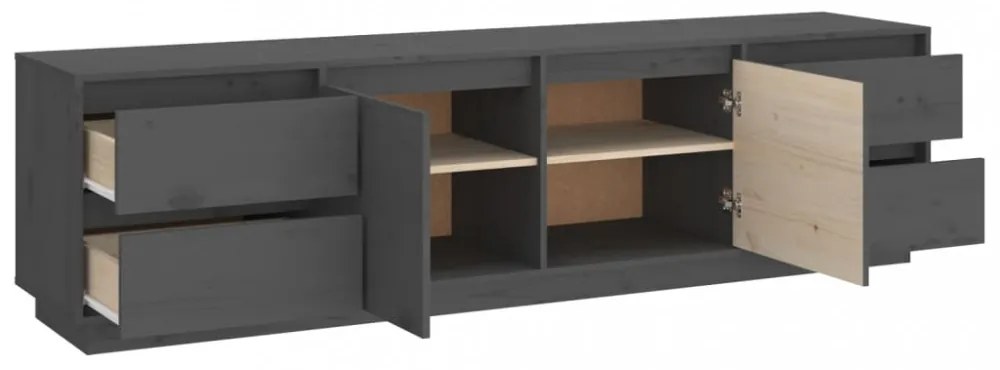 szürke tömör fenyőfa TV-szekrény 176 x 37 x 47,5 cm