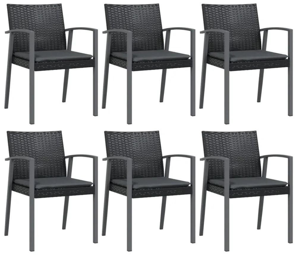 6 db fekete polyrattan kerti szék párnával 56,5x57x83 cm