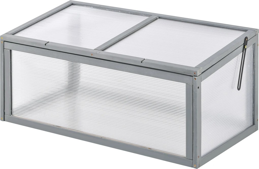 Outsunny Hidegkeret Fa és Polikarbonát Üvegház 90 x 46 x 40 cm Időjárásálló Hidegkeret Doboz Kerti Növényágyhoz Szürke | Aosom
