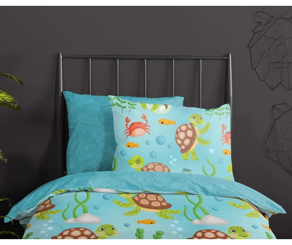 Kék egyszemélyes-hosszabbított pamut gyerek ágyneműhuzat 140x220 cm Turtles – Good Morning
