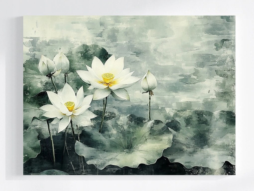 Vászonkép Canvas Grafika Természet Virágok Fehér Lótusz 80x60