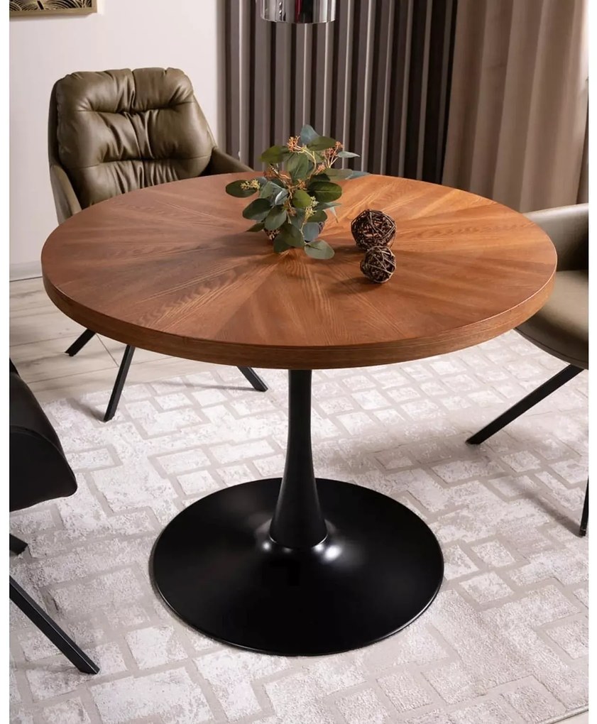 Kerek étkezőasztal AMADEO 100x100 cm, dió dekorációval