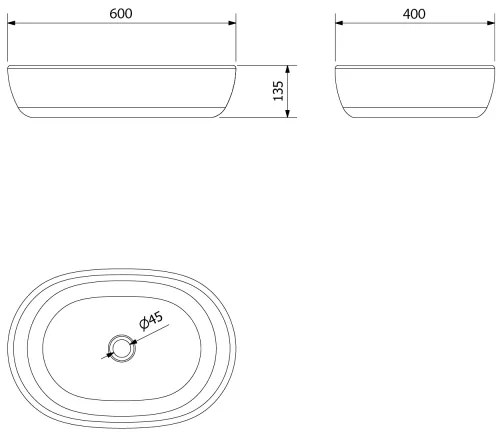Sapho - PRIORI ráültethető mosdó 60x40 cm kerámia/fekete/kék