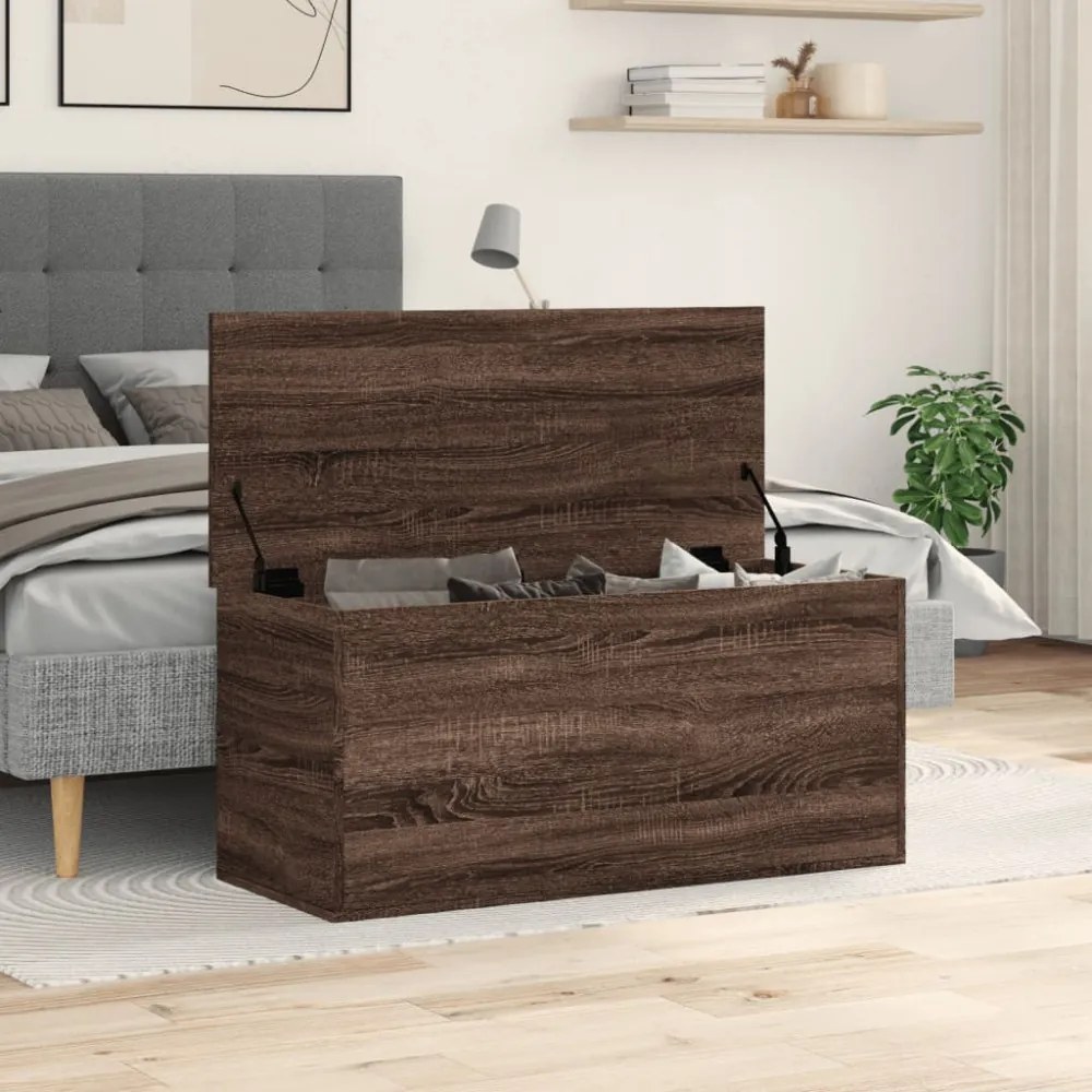 barna tölgy színű szerelt fa tárolóláda 100x42x46 cm