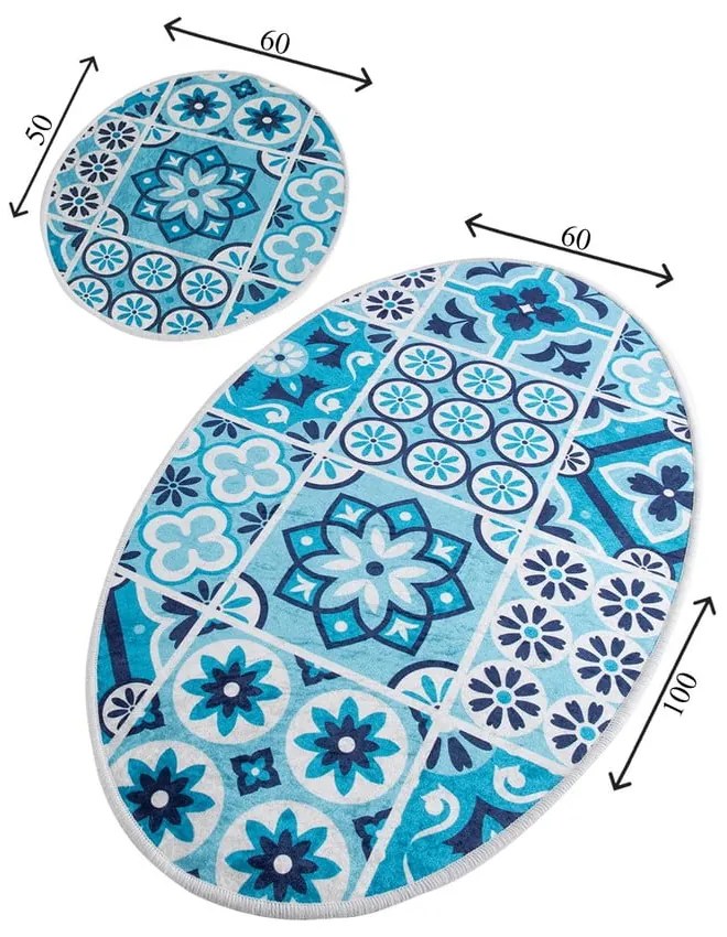 Kék fürdőszobai kilépő szett 2 db-os 60x100 cm Ceramic – Foutastic