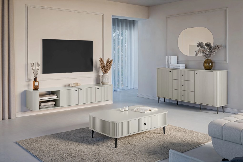 Vesper 3D fali TV szekrény 187 cm - kasmír / fekete fogantyúk