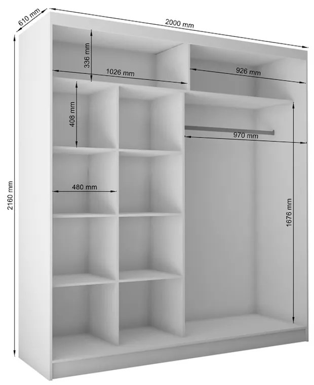 TOMASO tolóajtós ruhásszekrény tükörrel, fekete, 120x216x61