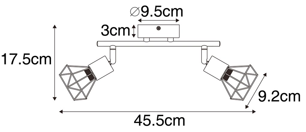 Spotlámpa fekete fával forgatható és dönthető 2-lámpás - Mosh
