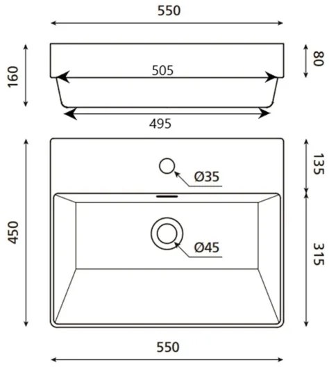Bathco 0062 - Beépíthető mosdó FUNCHAL 55x45 cm porcelán/fehér