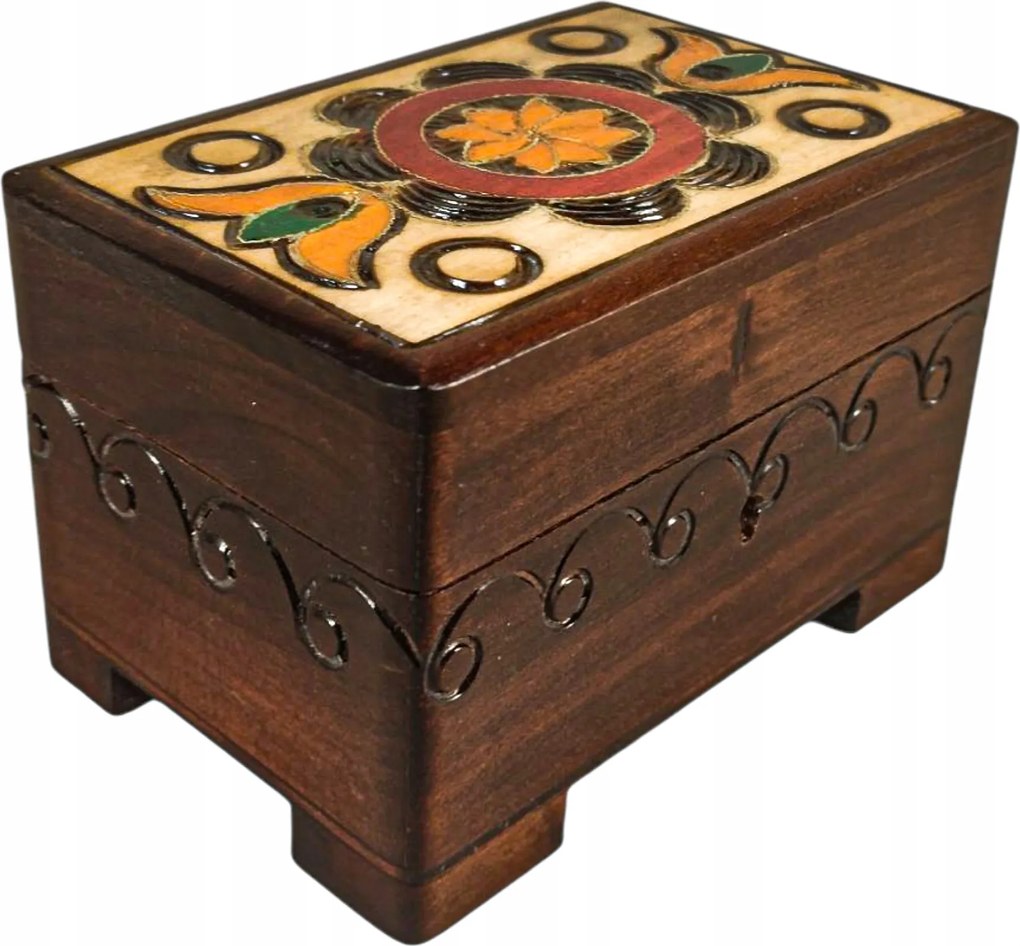 Láda Fa Láda Kézzel Díszített Barna Kicsi