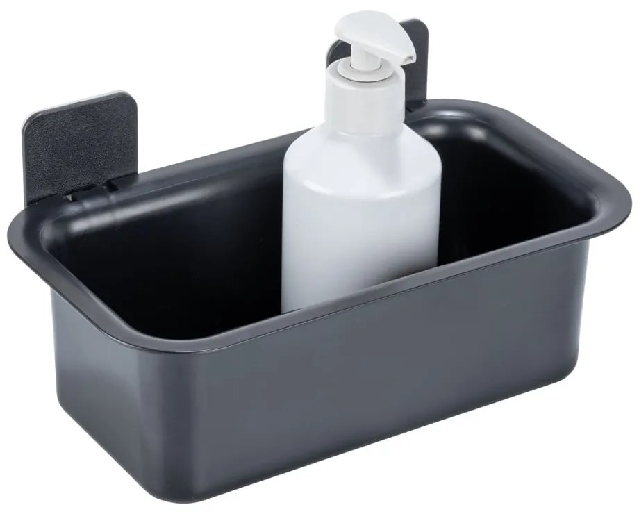 Fekete öntapadós műanyag fürdőszobai polc Parma – Allstar