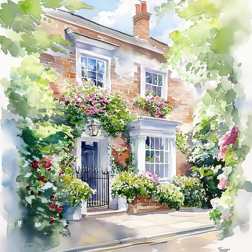 Vászonkép Canvas Építészet Anglia Ház Ajtó Kert Virágok 40x40