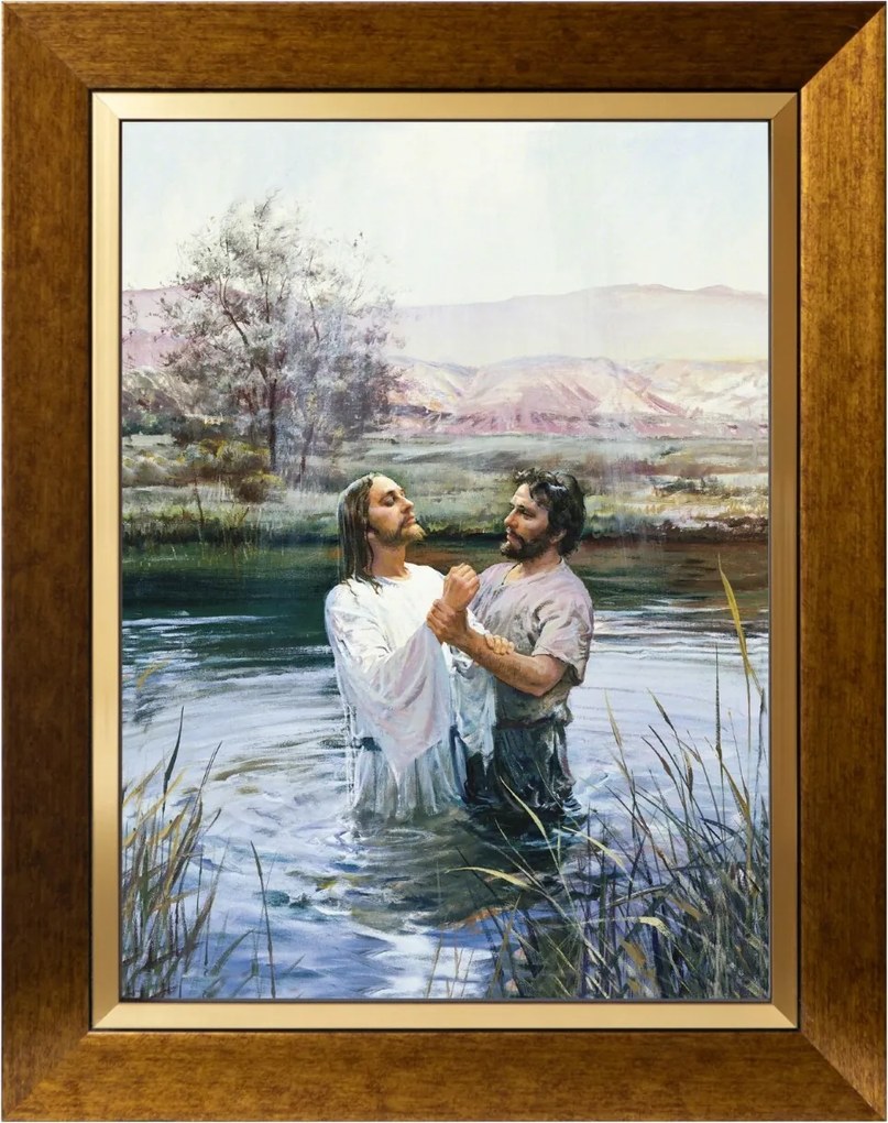 Jézus, A Keresztelő Szakrális Vászonkép Arany Keretben 30X40