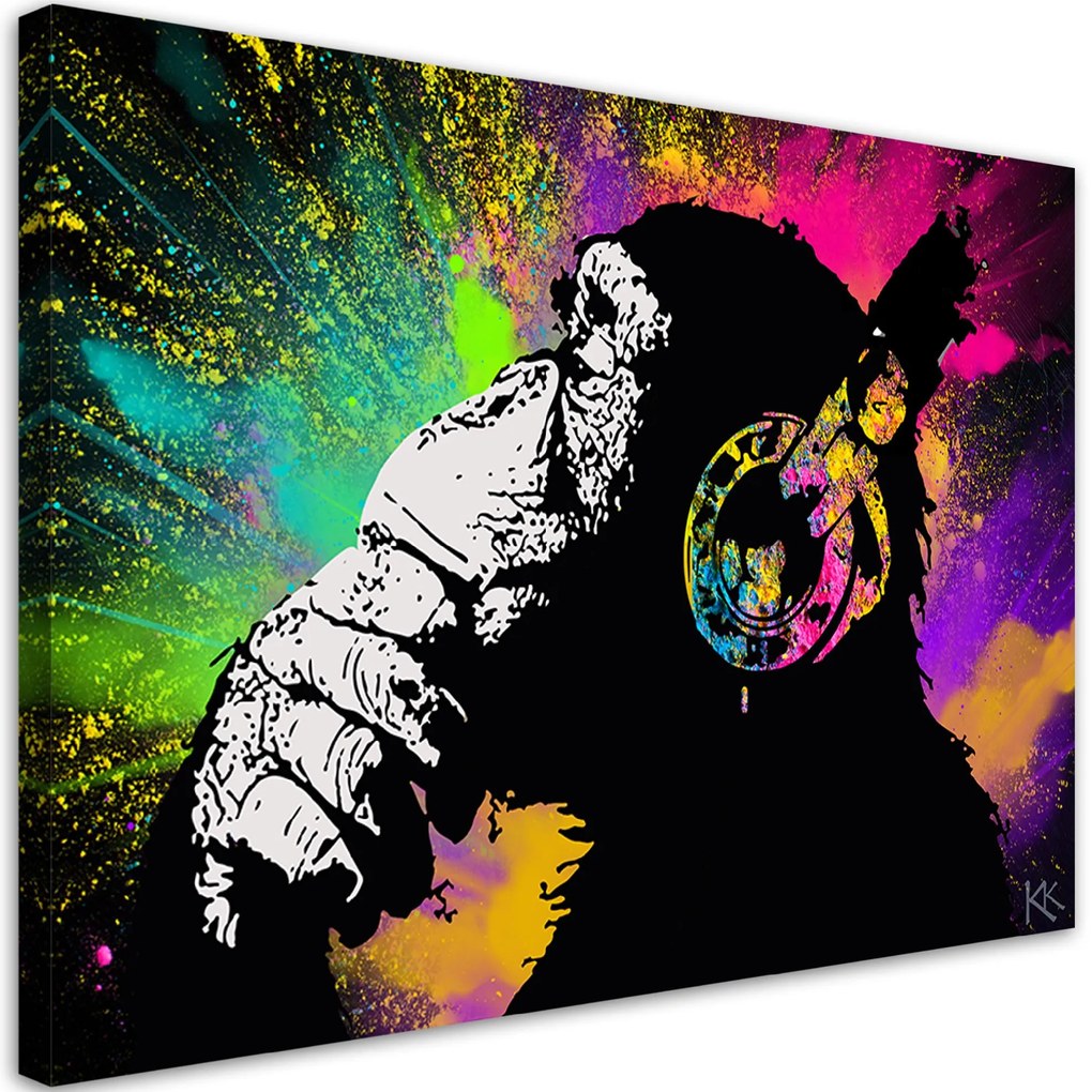 Gario Vászonkép Banksy színes majom Méret: 120 x 80 cm