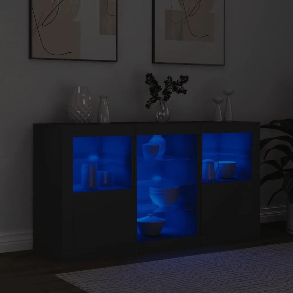 fekete tálalószekrény LED-világítással 123 x 37 x 67 cm
