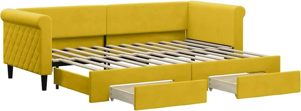 vidaXL sárga kihúzható bársony heverő fiókkal 80 x 200 cm