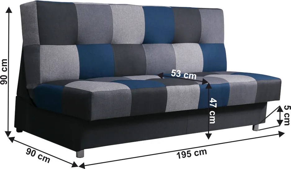 Kanapé, kék színű anyag/szürke, ALABAMA