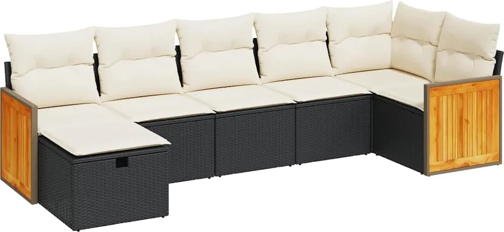 vidaXL 7 részes fekete polyrattan kerti ülőgarnitúra párnával