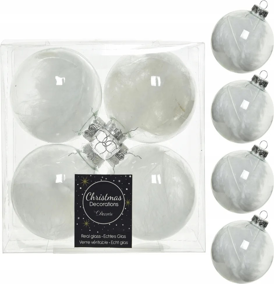 Üveggolyók 7 cm Átlátszó tollakkal 4 db-os szett