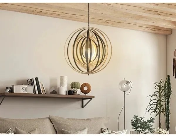 Fa függeszték zsinóron, 1xE27/60W/230V, átmérő 50 cm, tömör/furnér/kaucsukfa