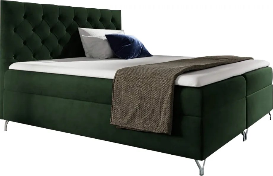 Boxspring ágy, 160x200, zöld Velvet szövet, GULIETTE + ajándék