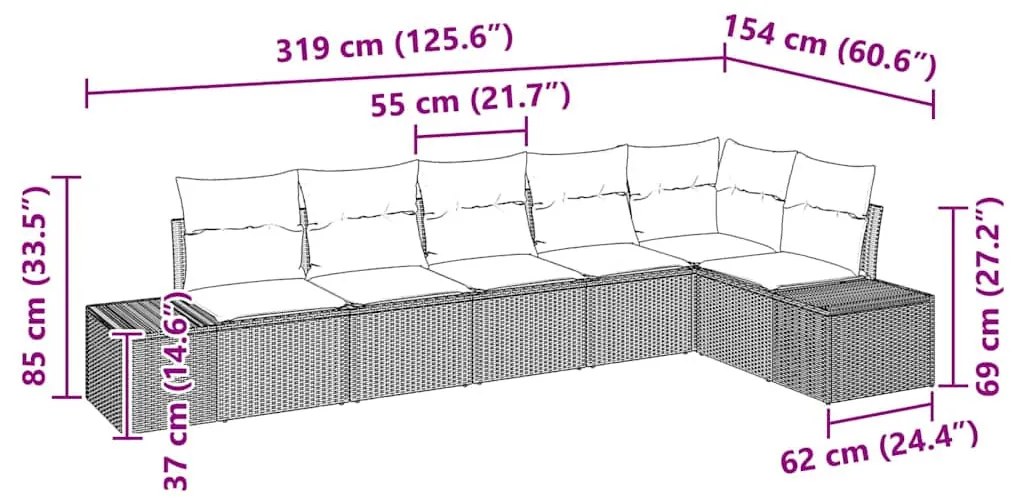 Kerti Kanapé Szett párnával 6 pcs bézs és szürke Poli rattan