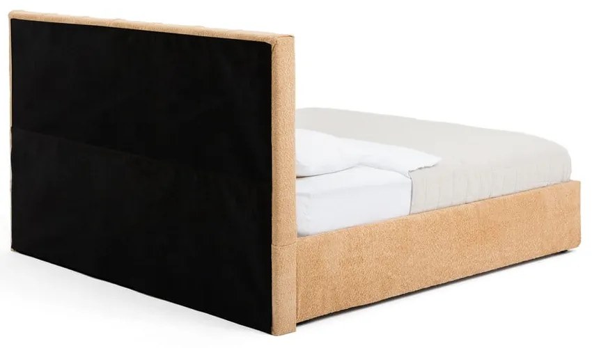 Mustársárga kárpitozott ágyneműtartós franciaágy ágyráccsal 160x200 cm Thessa Bold Line – Bonami Selection