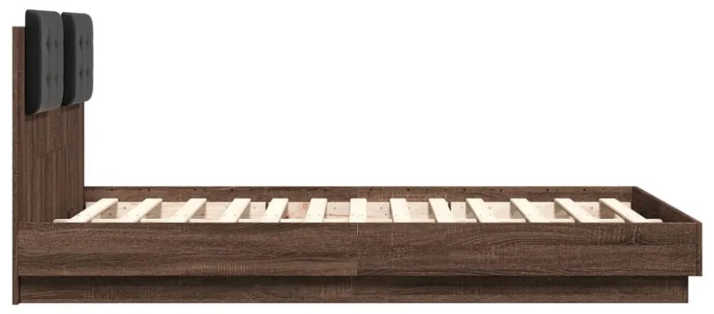barna tölgy színű ágykeret fejtámlával és LED-ekkel 135x190 cm
