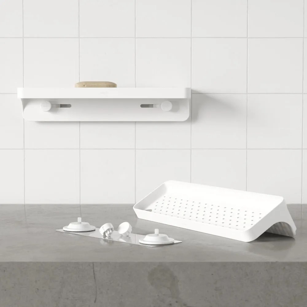 Fehér öntapadós újrahasznosított műanyag fürdőszobai polc Flex Adhesive – Umbra