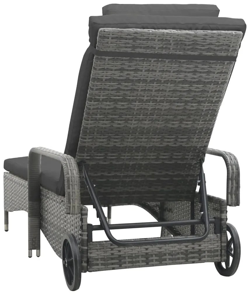 Antracitszürke kerekes polyrattan napozóágy