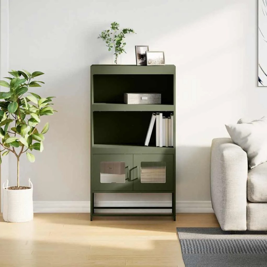 Highboard olívazöld 68x39x123 cm Acél