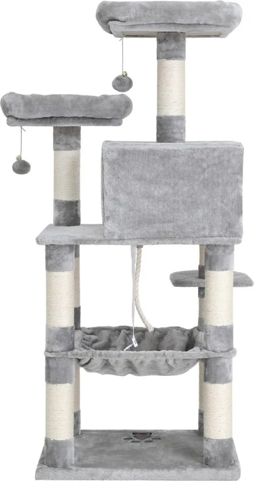 Macska kaparófa, cicaházzal, plüss pihenőhelyekkel, szürke 143x55x45cm