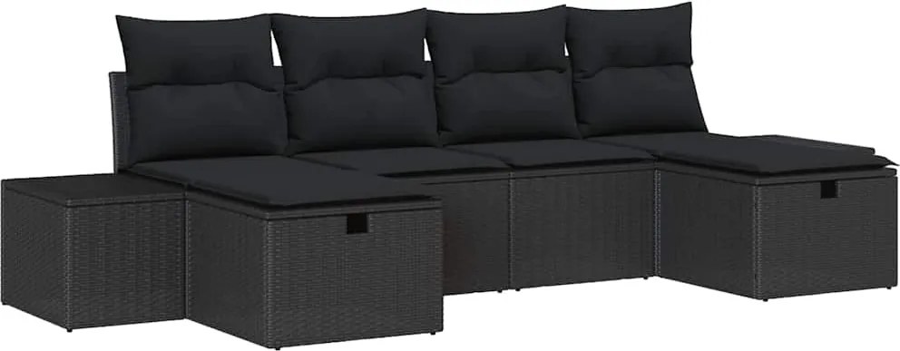 vidaXL Kerti Kanapé Szett párnával 6 pcs Fekete polirattan