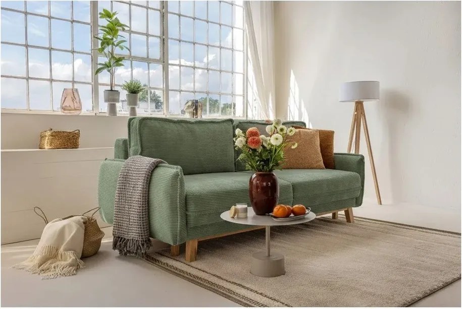 Világoszöld kordbársony kinyitható kanapé 218 cm Tori – Bonami Selection