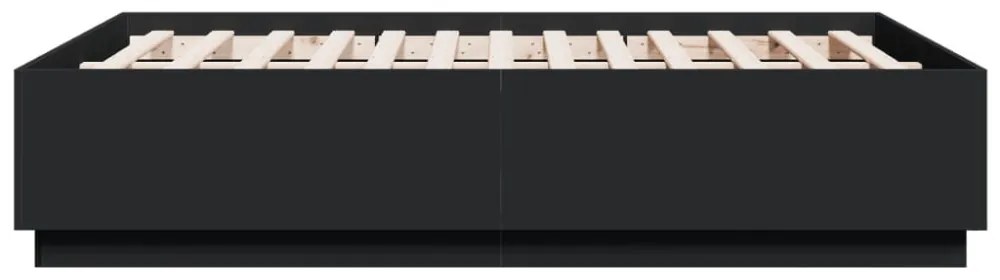 fekete szerelt fa ágykeret LED-del 135 x 190 cm