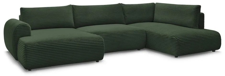 Sötétzöld kordbársony kinyitható-tárolóhelyes sarokkanapé (jobb oldali-U alakú) Lucien – Bobochic Paris