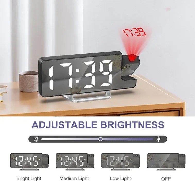 Projektoros digitális ébresztőóra DZ-673 nagy 7,9" LED kijelzővel