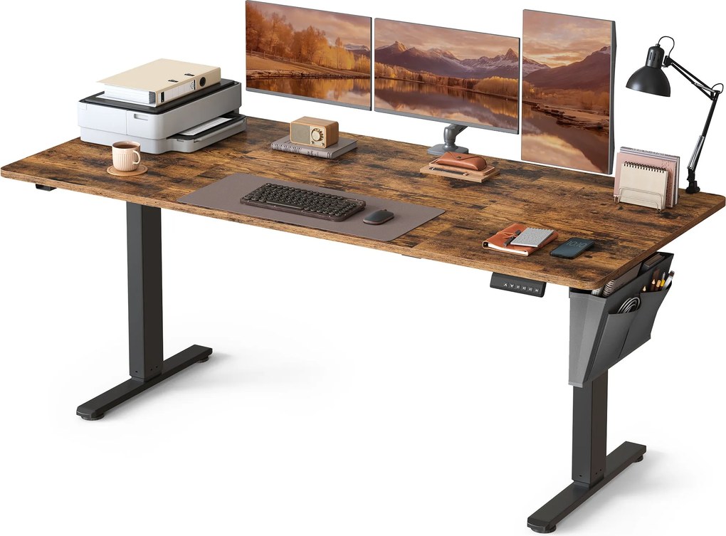 Magasságállítható elektromos íróasztal memóriafunkcióval 180 x 80 cm, vintage barna