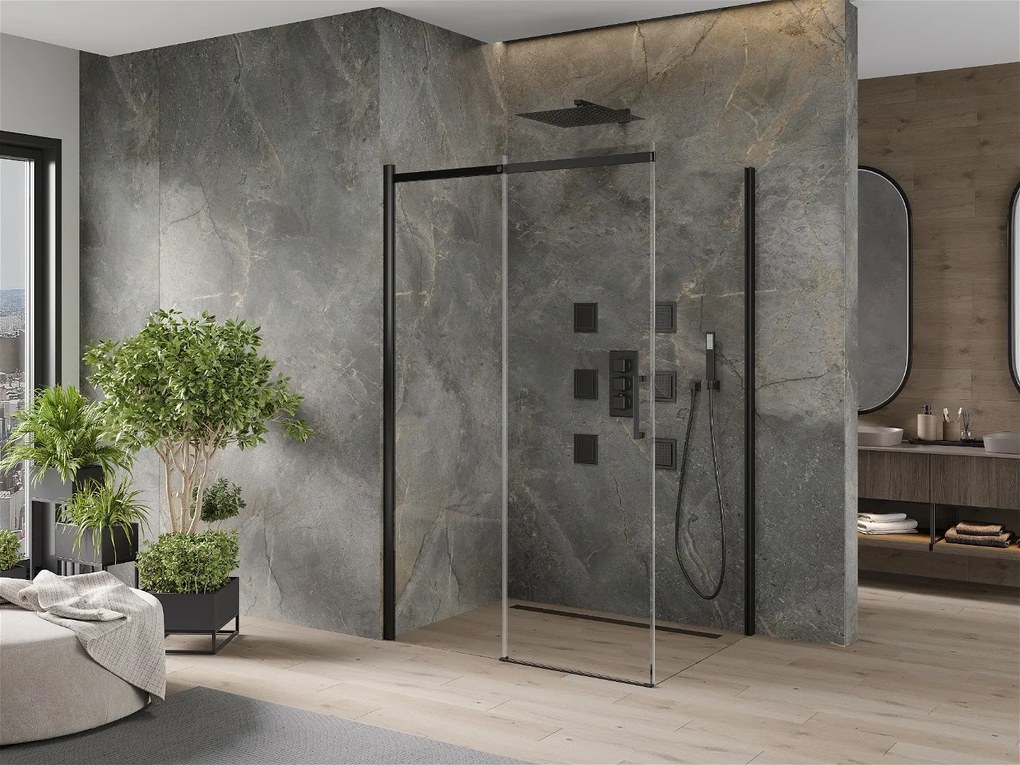 Mexen Omega Zuhanykabin Toló ajtóval    150 x 100 cm,  átlátszó üveg,  fekete  - 825-150-100-70-0 Toló ajtós