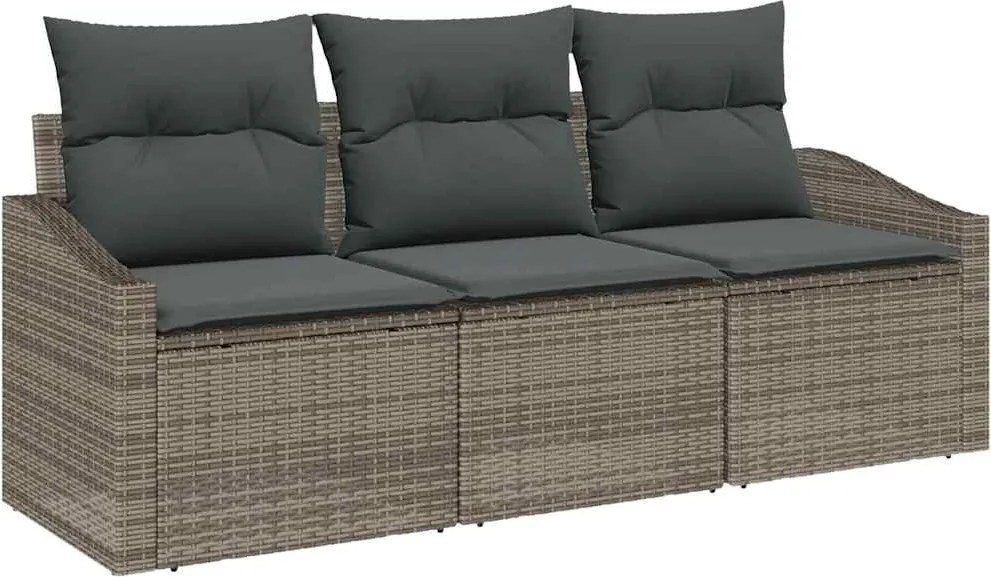 vidaXL Kerti Kanapé Szett párnával tárolóval 3 pcs Szürke polirattan