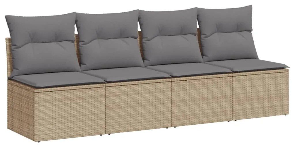 4 személyes bézs polyrattan kerti kanapé párnával
