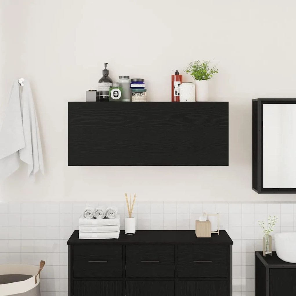 fekete szerelt fa fali fürdőszobaszekrény 100 x 25 x 40 cm