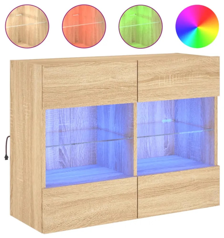 sonoma tölgy színű fali TV-szekrény LED-del 78,5 x 30 x 60,5 cm