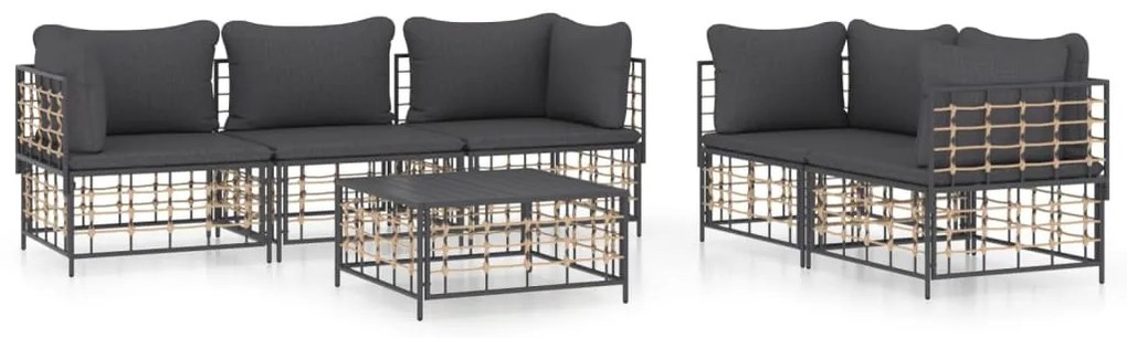 6 részes antracitszürke polyrattan kerti ülőgarnitúra párnákkal
