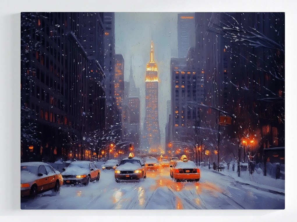 Vászonkép Canvas Város New York Utca Tél Hó Este 100x75
