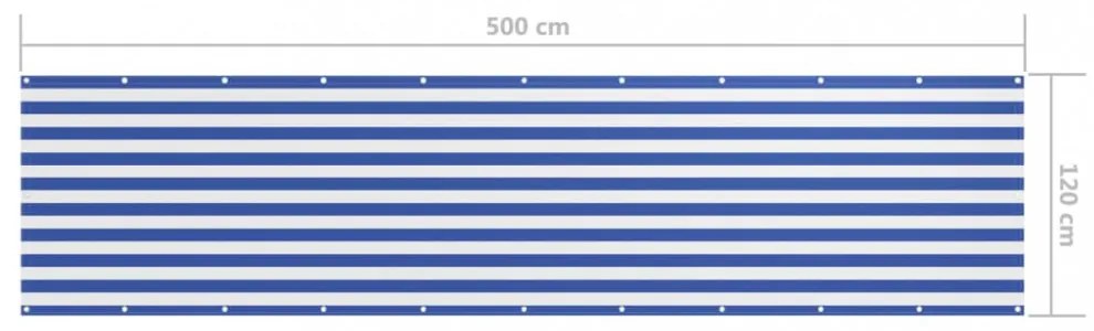 fehér-kék oxford-szövet erkélyparaván 120 x 500 cm