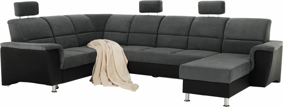 Ülőgarnitúra, műbőr fekete/szövet sötétszürke, balos, SANTIAGO U