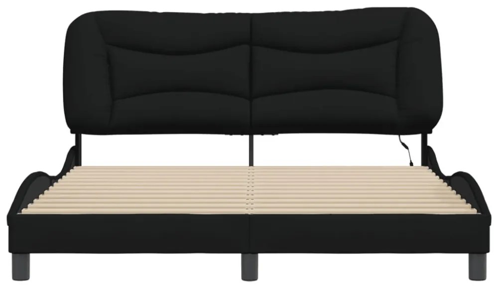 fekete szövet ágykeret LED-es matrac nélkül 160 x 200 cm